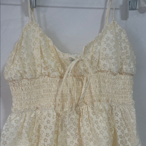 Urban Outfitters Riley Babydoll Mini Dress Sheer butter yellow burnout sz small - Picture 3 of 9